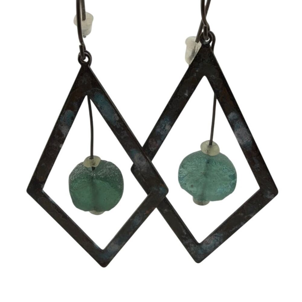 New Handcrafted Artisan Ancient Glass Niobium Dangle Earrings